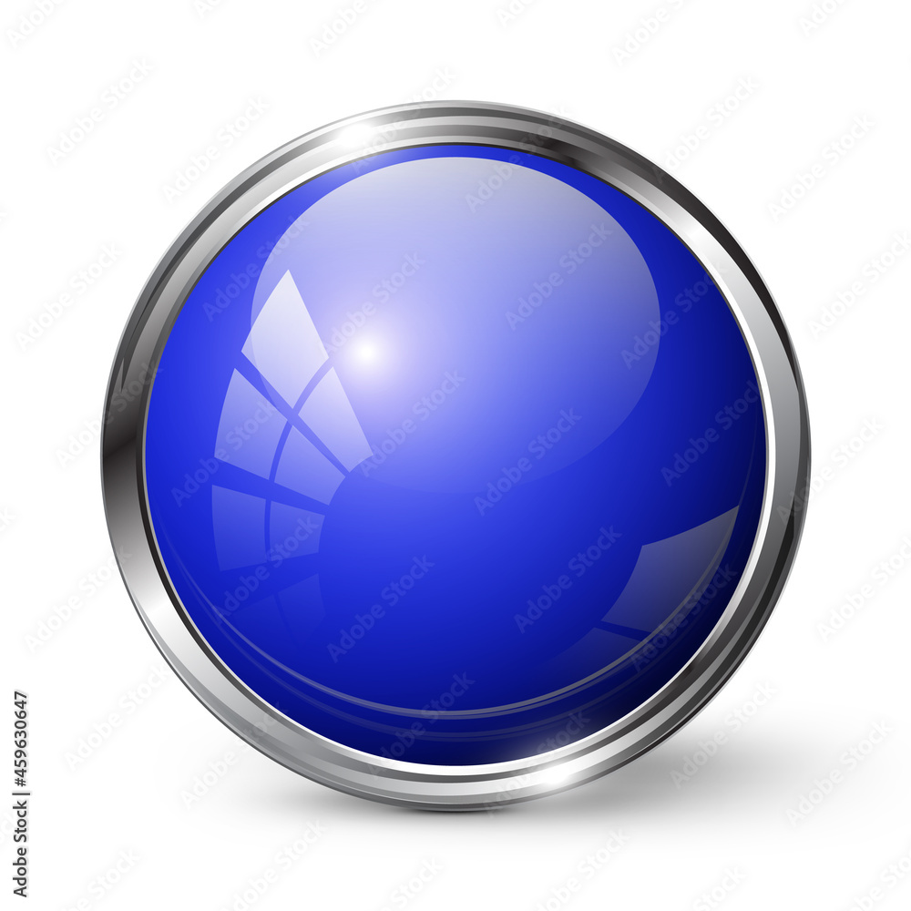 Glossy shiny blue round button with metal frame vector illustration Glossy shiny blue round button with metal frame vector illustration