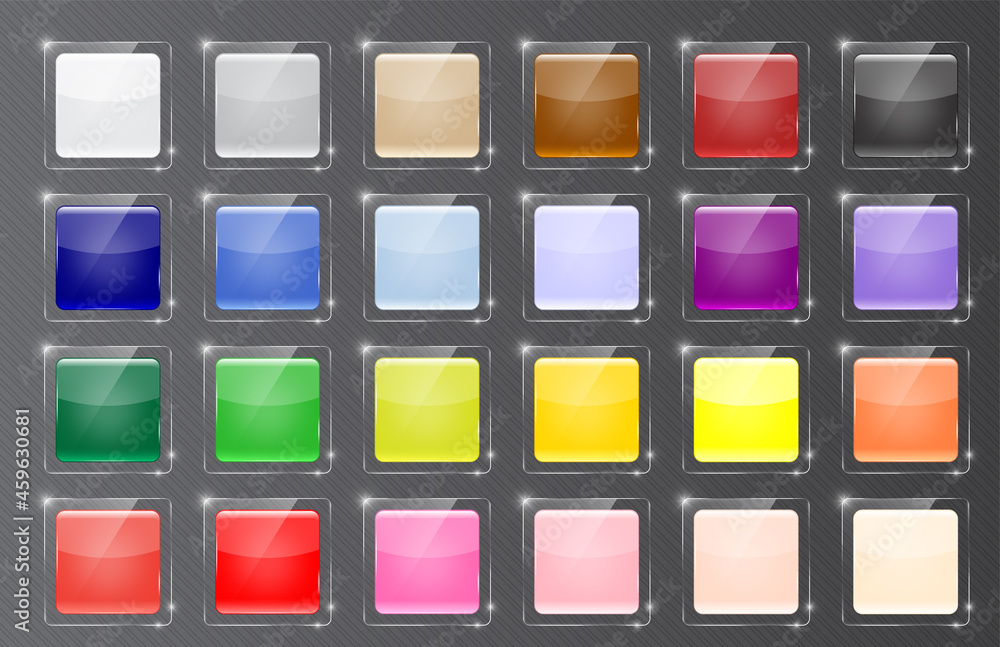 Multicolored glossy glassy square button vector illustration