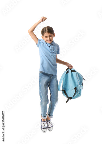 Jumping schoolgirl with bac...