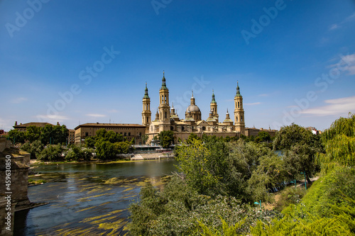 beautiful landscape Nuestra Señora del Pilar Cathedral Basilica view from the Ebro River i