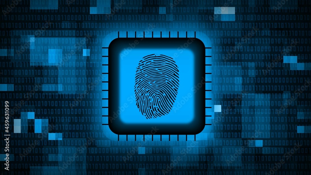Fingerprint logo on chip sensor - abstract background in blue of ...