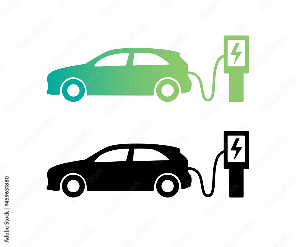 Electric car charging station, vector icon. Green energy. Ecological vehicle.