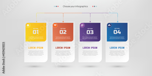 Four Infographic design with icons. and 4 options or 4 steps. process diagram, flow chart, info graph, Infographics for business concept, presentations banner, workflow layout, Vector and illustration