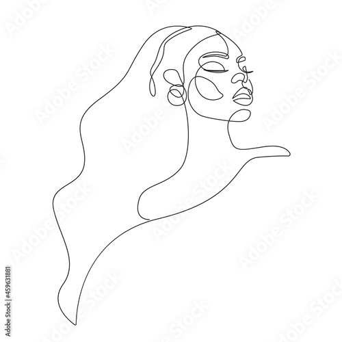 Continuous Line Drawing of Beautiful Woman Face. Minimalist Concept of Beauty Fashion and Cosmetic for Women. One Line Fashion Beauty Female Face Black Sketch on White Background. Vector EPS 10