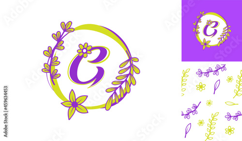 Beautiful Flower Logo using letter G with leafs, flowers and stem for Boutique, women, girl, lady, makeup, beauty brands with a pattern for branding designs