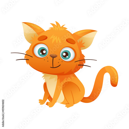 Cute adorable kitten. Red cat pet animal cartoon vector illustration on white background
