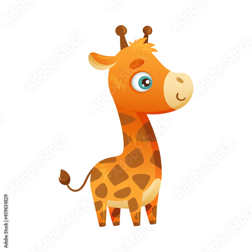 Cute giraffe jungle baby animal cartoon vector illustration on white background