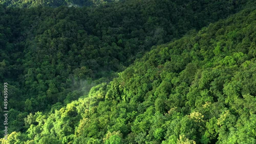 During the rainy season in northern, an aerial view of the forest amid the beautiful rain covering the tropical rainforest mountains. Nan, doi phuka. Thailand. Thailand's lush rainforests. 4k. During the rainy season in northern, an aerial view of the forest amid the beautiful rain covering the tropical rainforest mountains. Nan, doi phuka. Thailand. Thailand's lush rainforests. 4k.