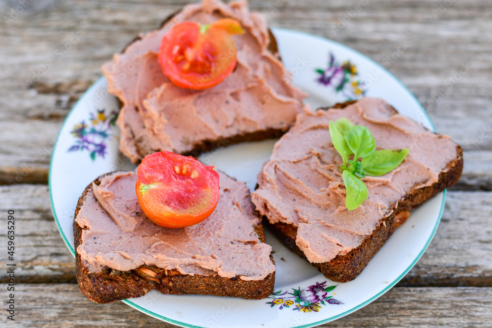 Raw, glutten free Sandwich with Fresh homemade chicken liver pate and ketogenic Low Carb Bread Raw, glutten free Sandwich with Fresh homemade chicken liver pate and ketogenic Low Carb Bread