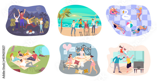 big set of Happy People have party