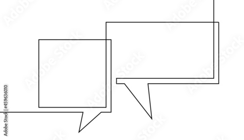 One line drawing of two speech bubbles, Black and white vector minimalistic linear illustration made of continuous line