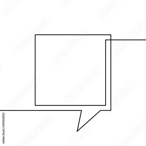 One line drawing of square speech bubble, Black and white vector minimalistic linear illustration made of continuous line