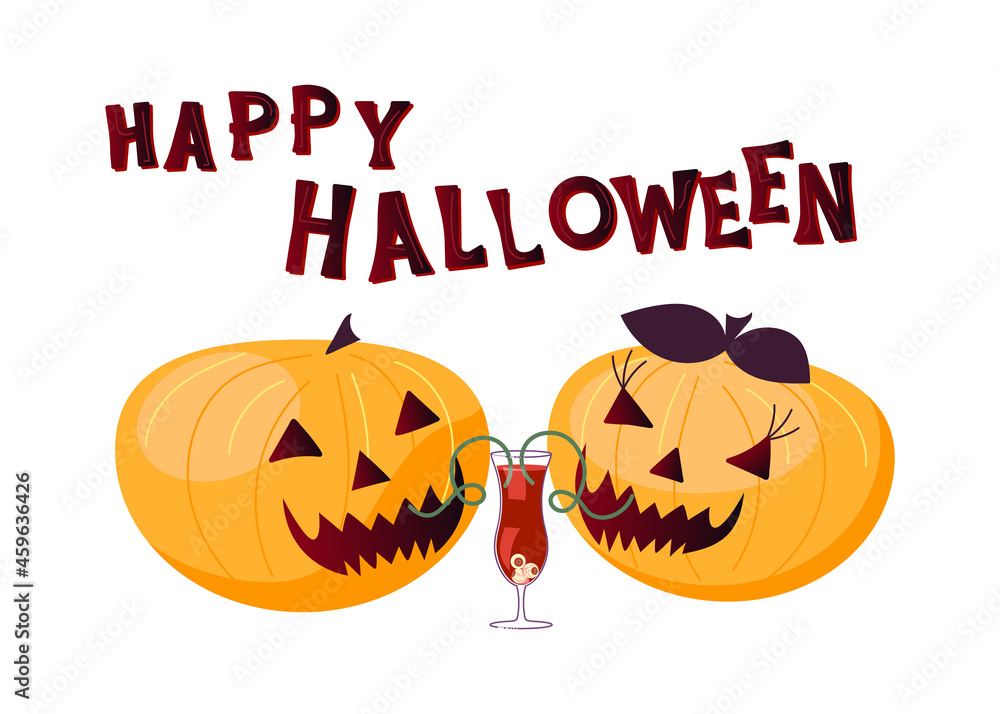 Pumpkins laugh ominously and drink bloody cocktail Pumpkins laugh ominously and drink bloody cocktail