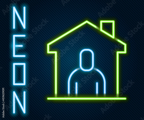 Glowing neon line Shelter for homeless icon isolated on black background. Emergency housing, temporary residence for people, bums and beggars without home. Colorful outline concept. Vector