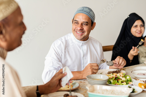 Muslim family having a Ramadan feast photo