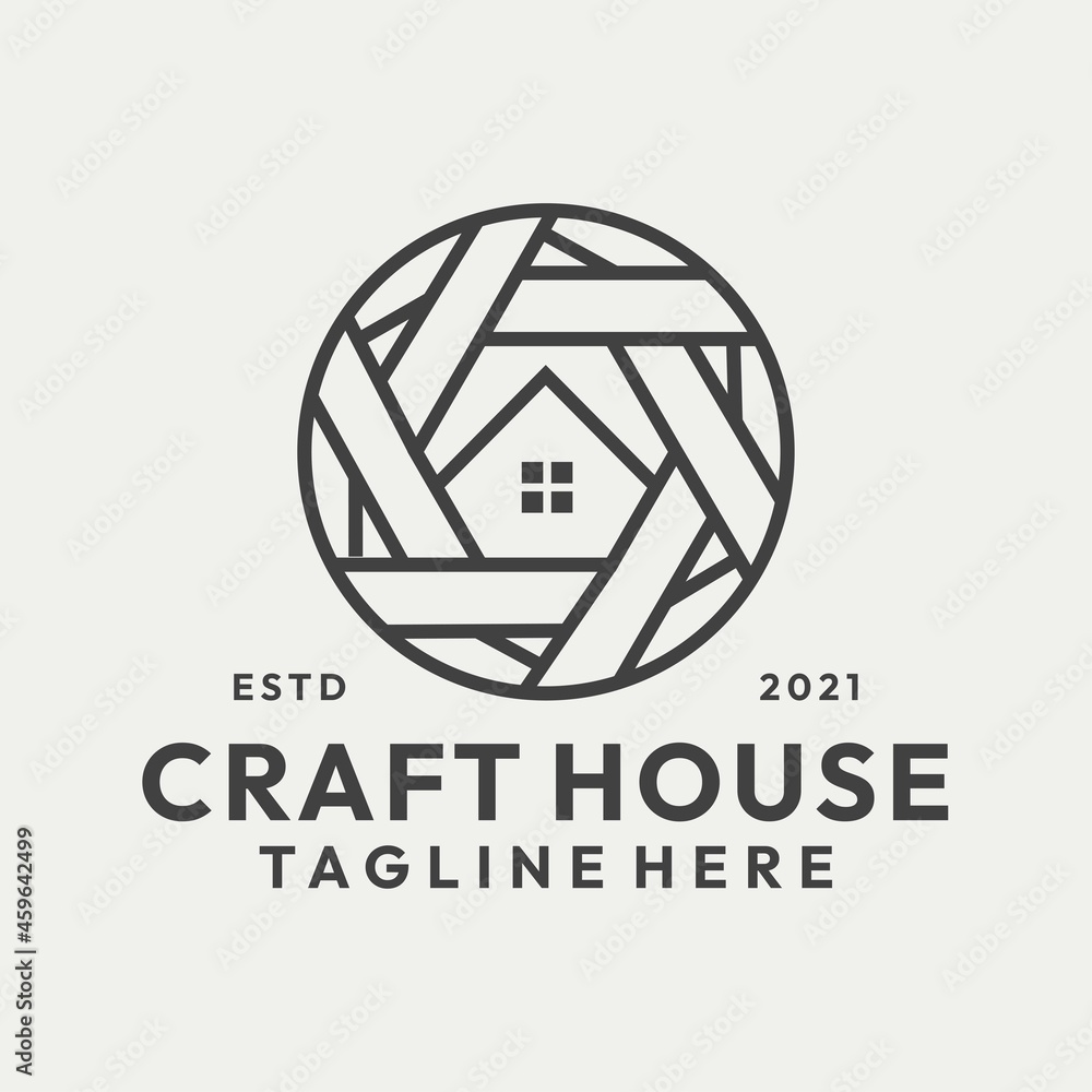 Hipster Line art Craft House Logo Vector Hipster Line art Craft House Logo Vector