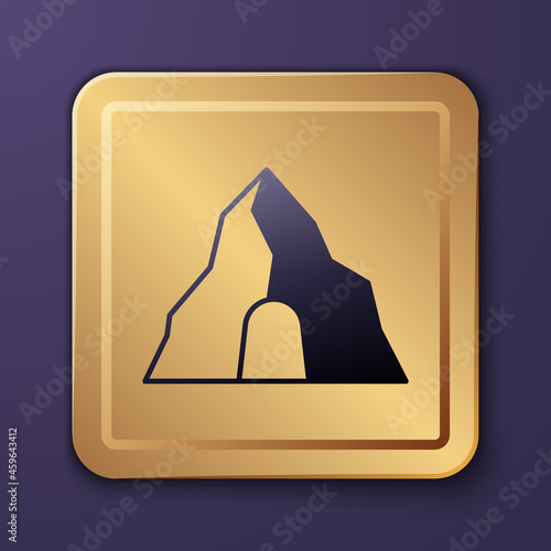 Purple Gold mine icon isolated on purple background. Gold square button. Vector