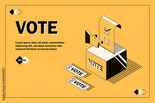 Puts voting ballot in ballot box. Voting and election concept photo