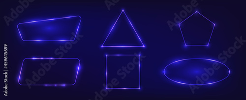 Set of six neon frames with shining effects