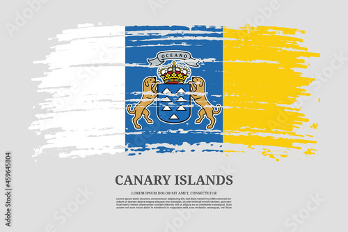 Canary Islands flag with brush stroke effect and information text poster, vector photo