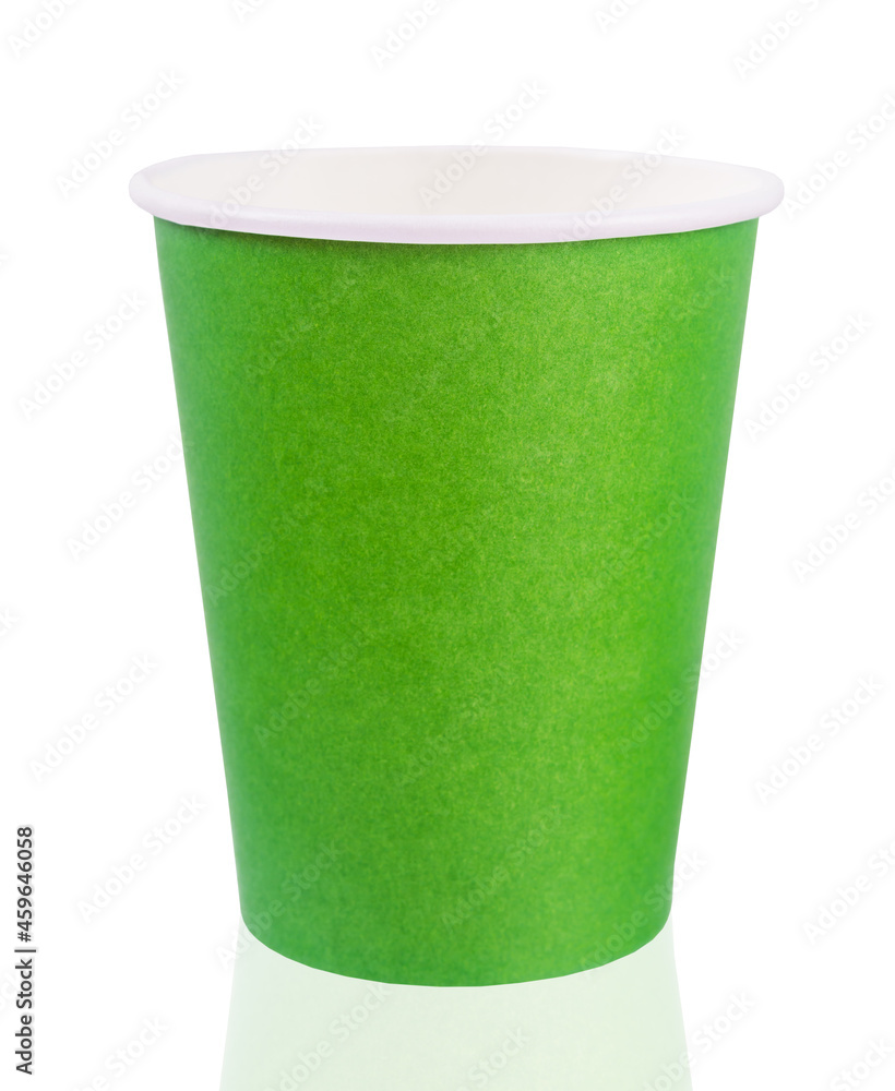 Green color paper drink glass disposable isolated on white background. Green color paper drink glass disposable isolated on white background.