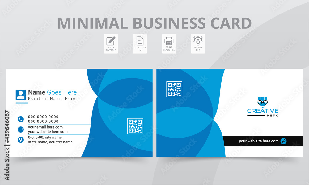 Double sided landscape creative business card layout print templates. Modern clean personal use visiting cards or name cards horizontal design.