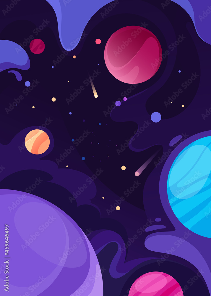 Poster with outer space. Placard design in abstract style.