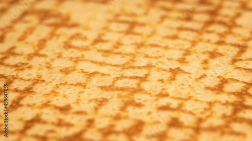 Pancake Texture Rotating Background. Fried Slapjack With Print of Frying Pan. Morning Food Concept