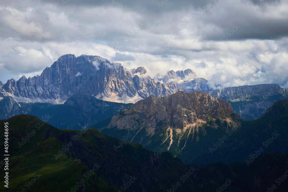 mighty mountains epic view in the italian Dolomites near Passo Gardena