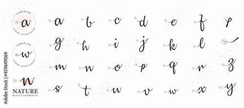 feminine floral line art logo collection with alphabet letters