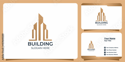 Minimalist building Logo set with line art style logo design and business card template