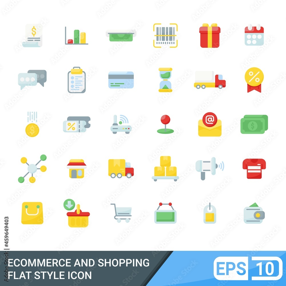 ecommerce and shopping flat style icon set. vector illustration isolated on white background. EPS 10 ecommerce and shopping flat style icon set. vector illustration isolated on white background. EPS 10