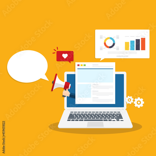 Content marketing, Digital advertising, Website marketing, Social media marketing - conceptual flat design vector illustration with icons