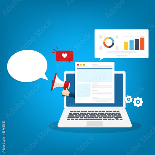 Content marketing, Digital advertising, Website marketing, Social media marketing - conceptual flat design vector illustration with icons
