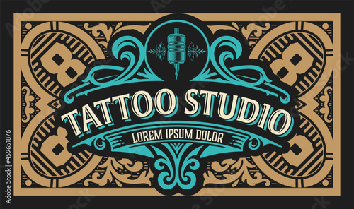 Tattoo logo with vintage ornaments. Layered