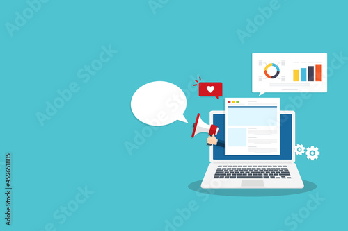 Content marketing, Digital advertising, Website marketing, Social media marketing - conceptual flat design vector illustration with icons