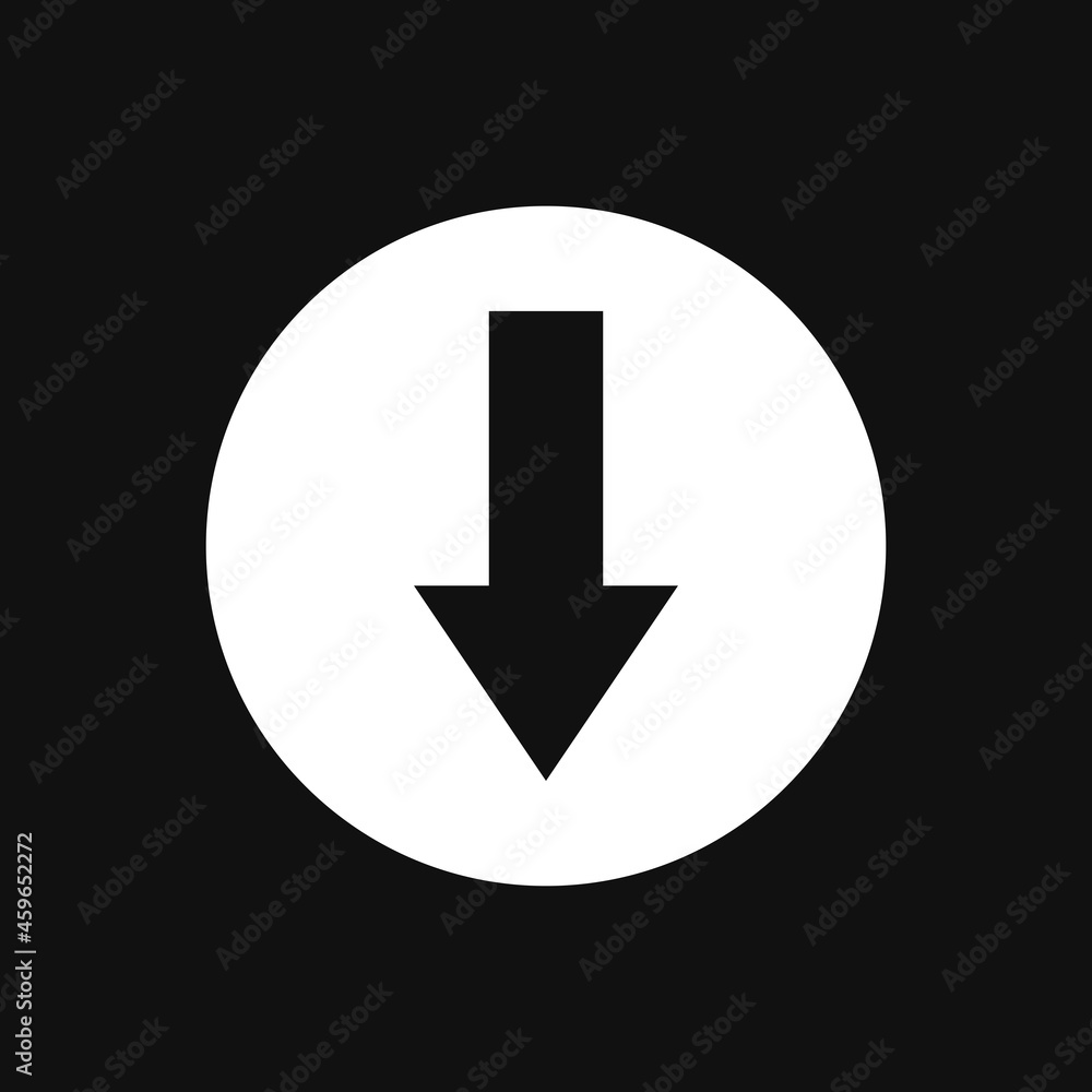 Down arrow icon on grey background Down arrow icon on grey background
