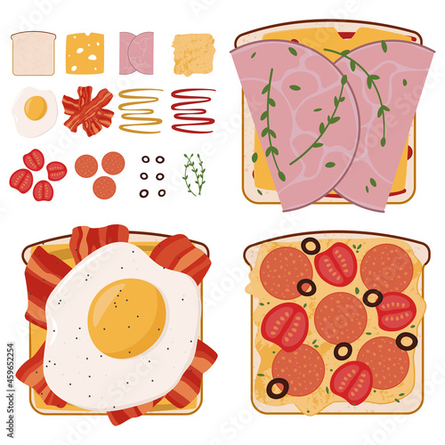 set of meat sandwiches with used ingredients