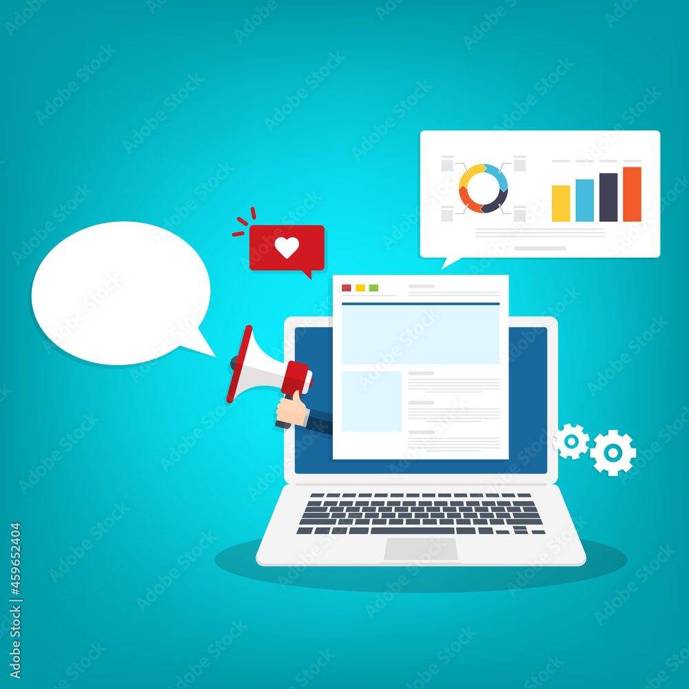 Content marketing, Digital advertising, Website marketing, Social media marketing - conceptual flat design vector illustration with icons Content marketing, Digital advertising, Website marketing, Social media marketing - conceptual flat design vector illustration with icons
