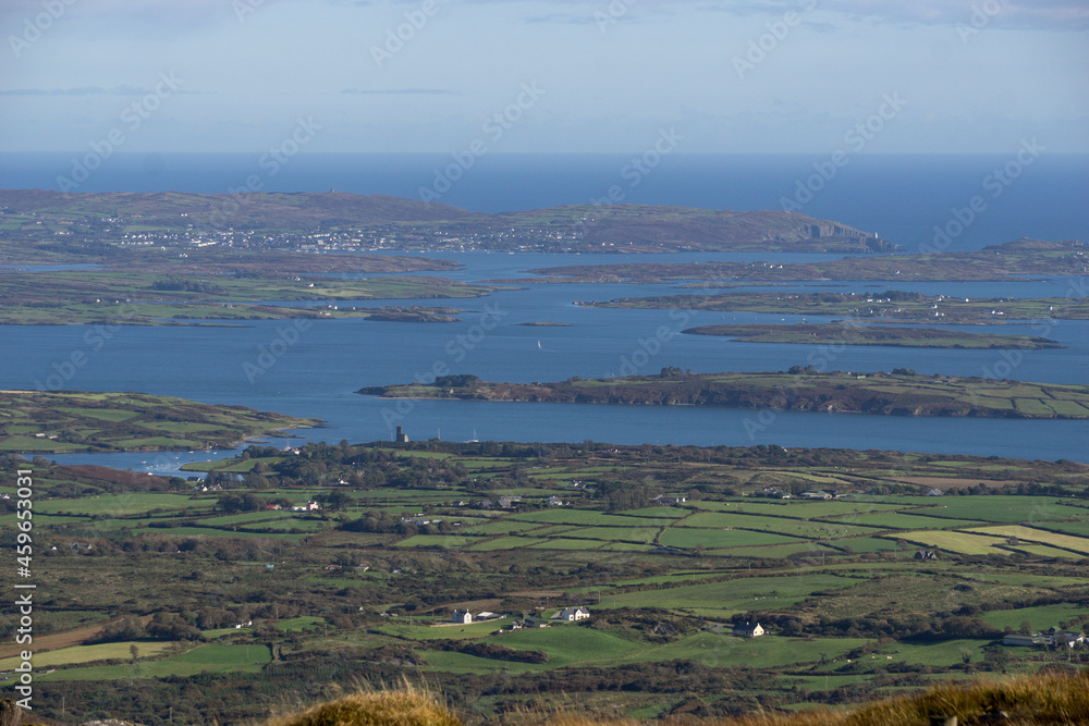 panoramic view from mount gabriel over ireland and the atlantic
