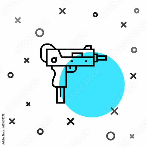 Black line UZI submachine gun icon isolated on white background. Automatic weapon. Random dynamic shapes. Vector