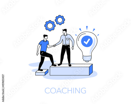 Illustration of coaching symbol with two people, one helping the other in achieving a specific personal or professional goal. Easy to use for your website or presentation.