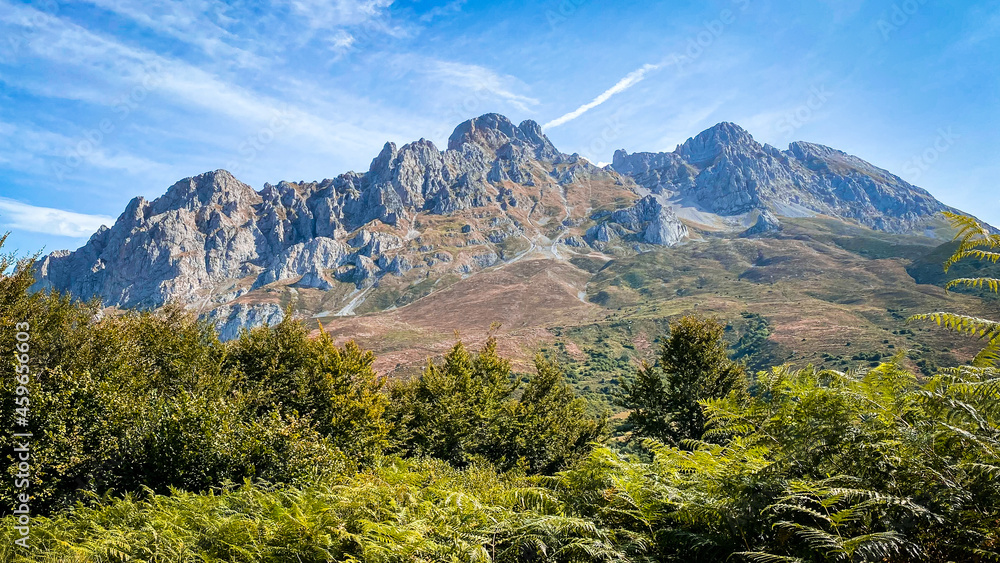 Beautiful high mountains with vivid tones in Valdeon's valley, Picos de Europa
