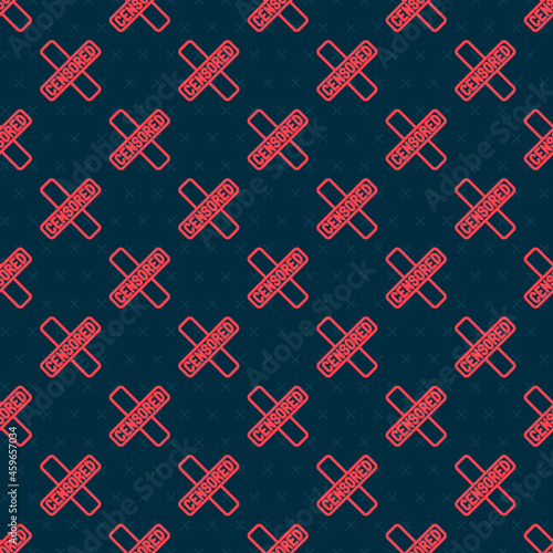 Red line Censored stamp icon isolated seamless pattern on black background. Vector