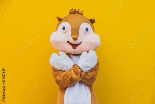 Squirrel character mascot has a message for humanity. Environmental concept about animal rights