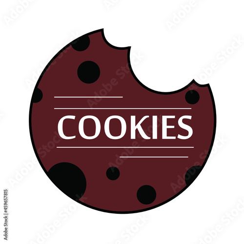 Cookies logo hand lettering, dark brown vector digital illustration.  Chocolate Chip Logo. Bitten, Broken. Flat Cartoon Style for a card, Web page, banner, Flyer, Sticker.
