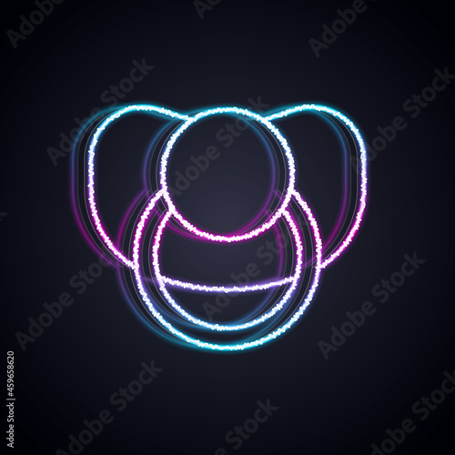 Glowing neon line Baby dummy pacifier icon isolated on black background. Toy of a child. Vector