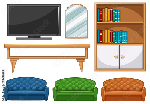 Furniture set for interior design on white background