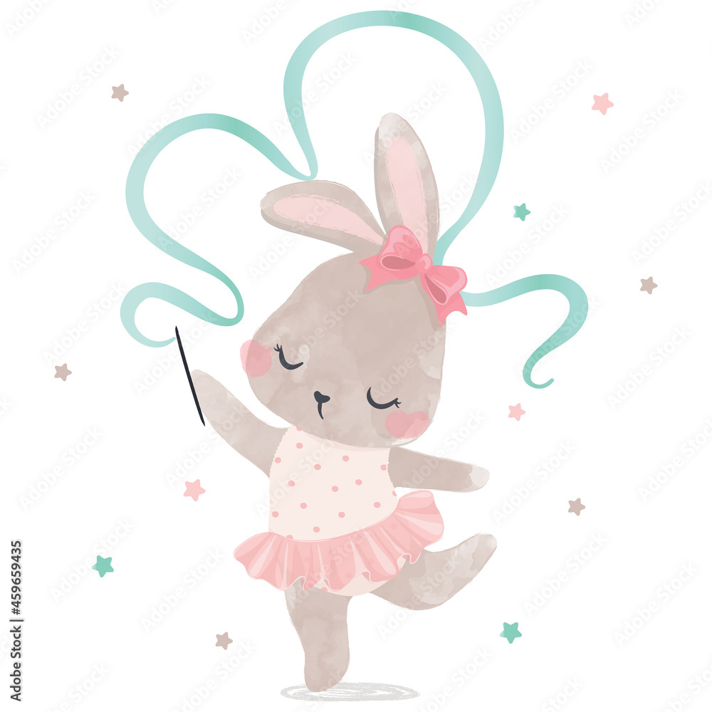 Vettoriale Stock Watercolor cute ballerina bunny illustration, greeting  cards, baby and kids artworks, textile graphics. | Adobe Stock