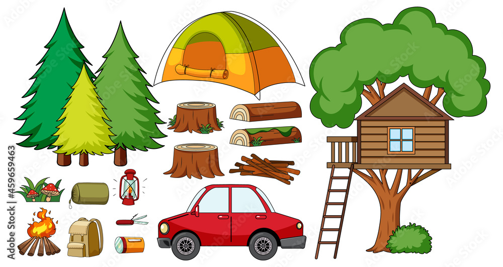 Set of camping objects isolated